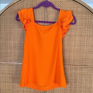 Vibrant Orange Ruffle Sleeve Tank Top